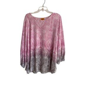 Ruby Rd. Woman Pink & Gray Paisley Ombre Long Sleeve 2X Polyester/Spandex NWT